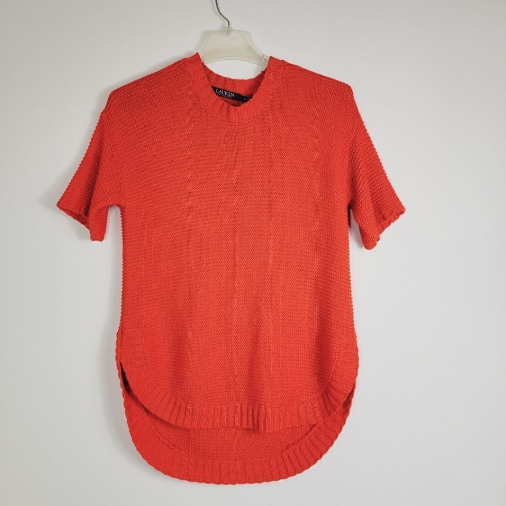 Lauren Ralph Lauren Orange Knit High Low Shortsleeve Sweater Size S